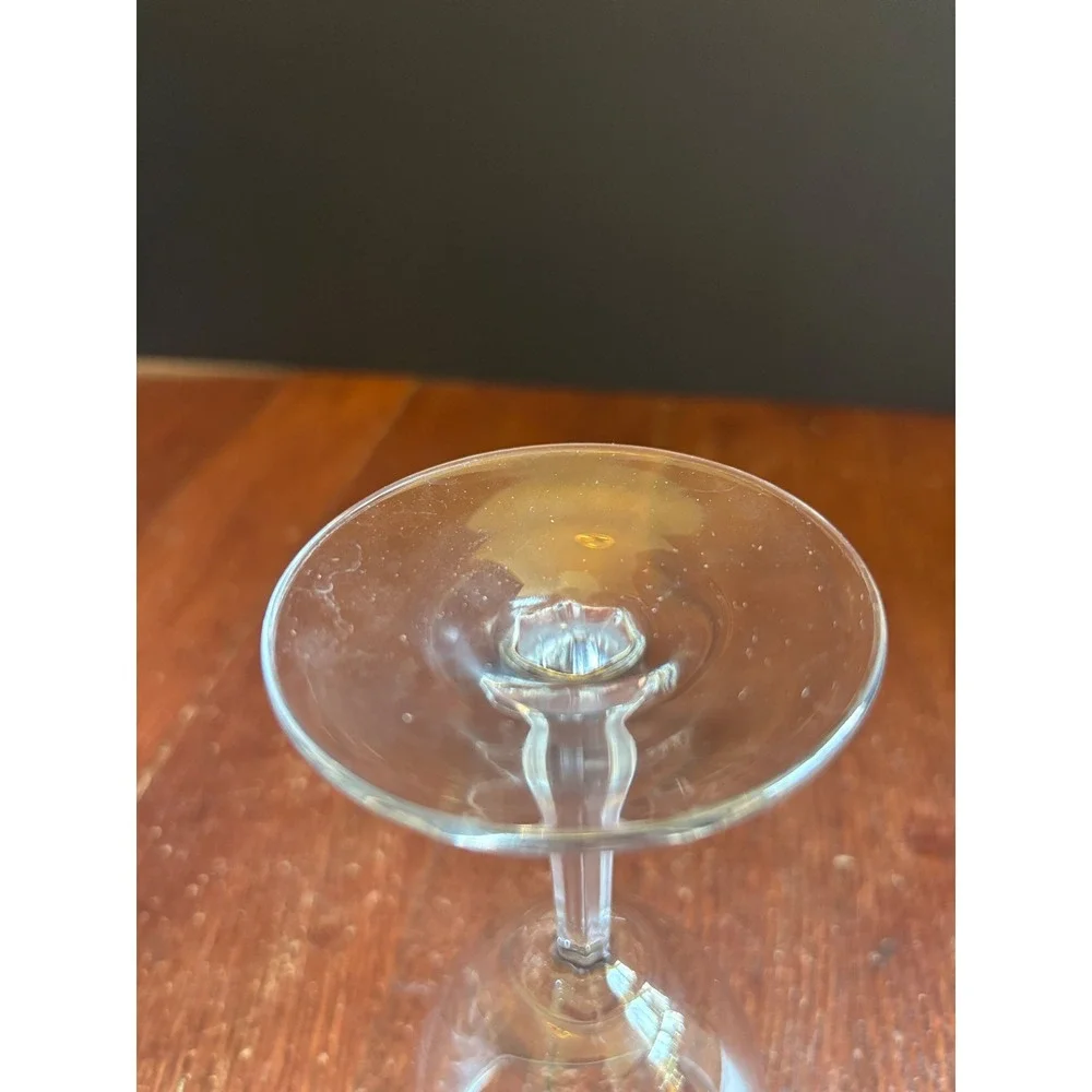 Vintage Clear Glass Stemmed Wine Goblet Faceted Stem Water Glass 6.75 Inch